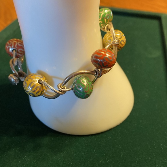 Orange Yellow And Green Beaded Bangle Bracelet - Picture 6 of 16